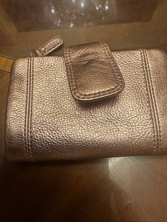 Fossil Handbags - Fossil Metallic Rose Gold Leather Wallet